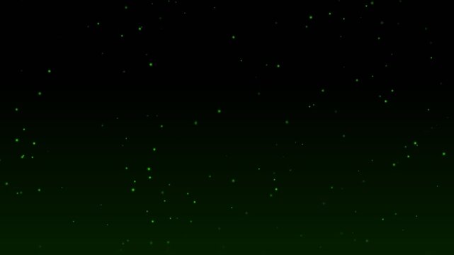 Green floating particles abstract motion background with glowing light bokeh effect