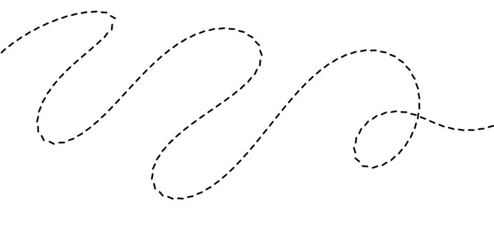 Dynamic and sinuous dashed line tracing an expressive, freeform curve, ideal for modern abstract backgrounds and graphic embellishments