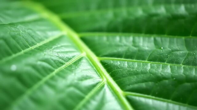 Close-up view of a large green leaf with prominent veins in nature