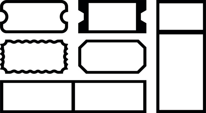 Black and white vintage frames and ticket vector art with varied borders
