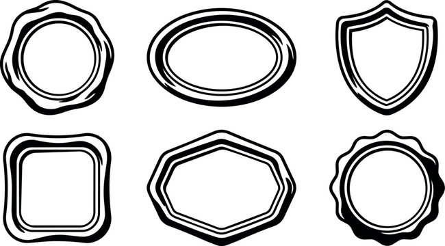 Black and white vector frames with round square shield and hexagon shapes