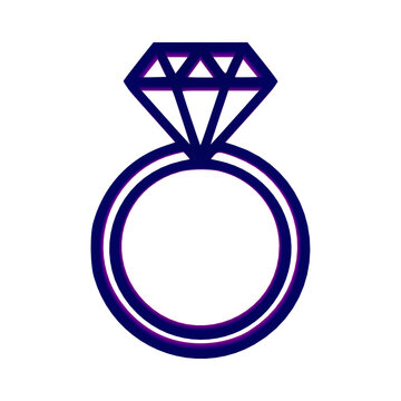 Simple blue line art icon of a diamond engagement ring for wedding and jewelry design projects isolated on transparent background
