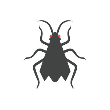 Simple black fly insect silhouette with red eyes, isolated on white background, graphic illustration