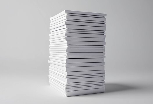 Stack of white paper sheets on a minimalist light grey background, clean office supply