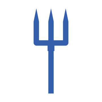 Simple blue trident icon, a three-pronged spear on a white background, representing mythology or power