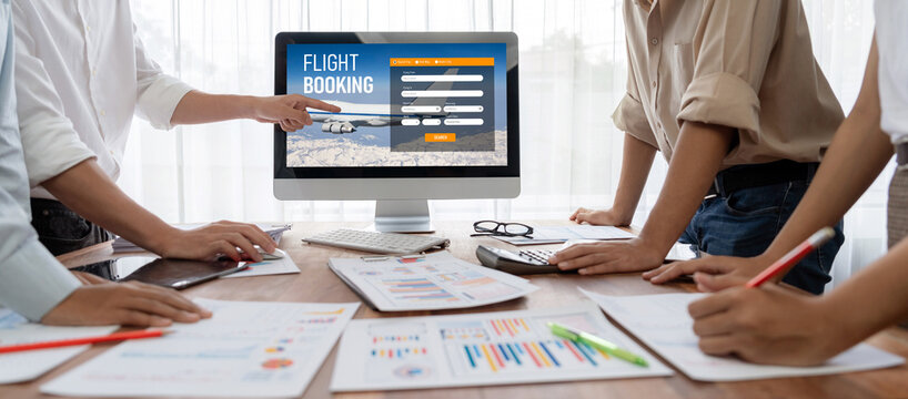 Online flight booking website provide brisk reservation system . Travel technology concept .