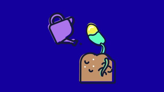 watering plants animation on blue screen 