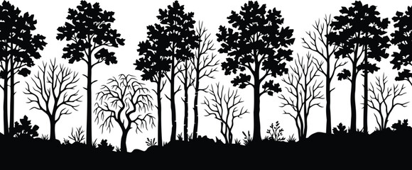 Black Tree Silhouette Forest Line Isolated on White Background for Nature Design © SAIF820