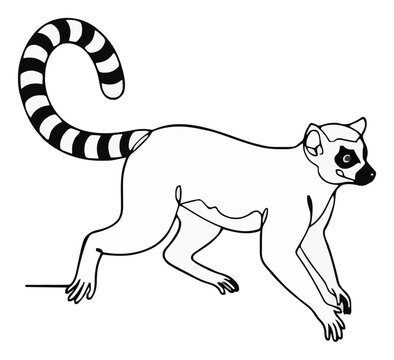 Jumping ring-tailed lemur minimalist line art icon. Generative AI