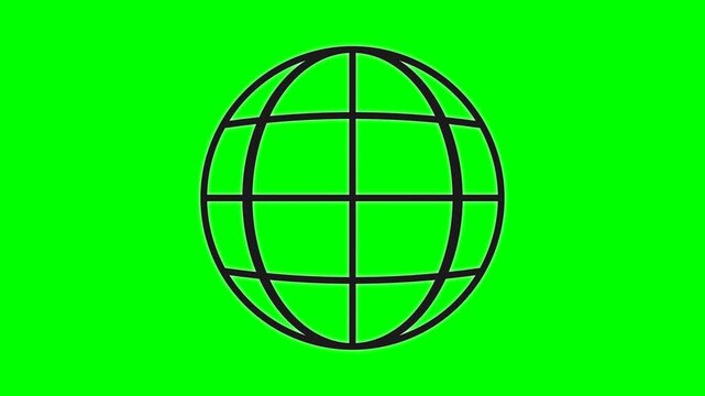 Simple vector illustration featuring a black outline globe icon on a vibrant green background, symbolizing global connectivity, digital networks, and environmental awareness