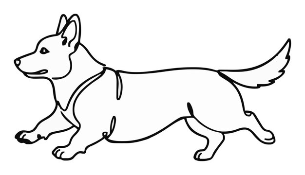 Running corgi dog minimalist animal line art. Generative AI