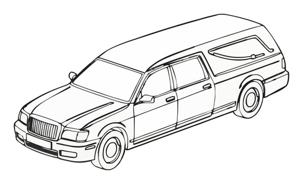 Hearse car isometric cyberpunk line art illustration. Generative AI