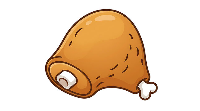 A cartoon-style illustration of a roasted chicken leg with bone on a plate