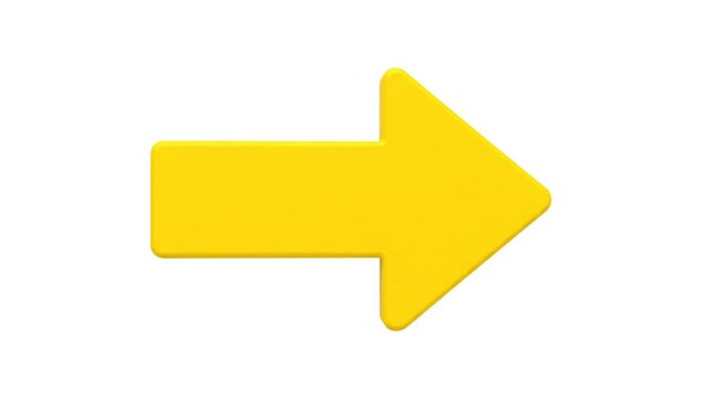 Bright yellow 3D arrow pointing to the right on a clean white background, digital graphic element
