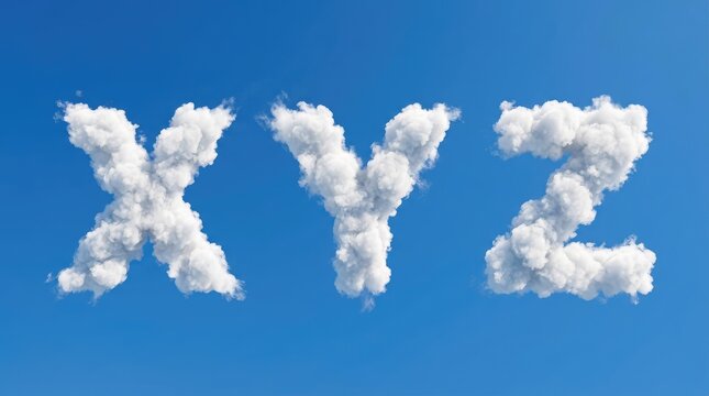 Fluffy white clouds shaped like the letters x y and z against a bright blue sky