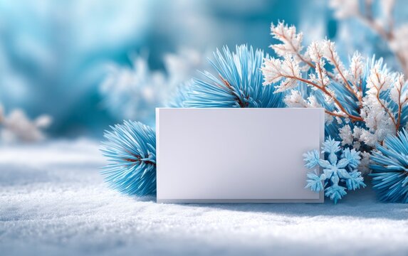 Frosty Nordic Mockup with Snowfall, Pine, and Winter Concept Elements