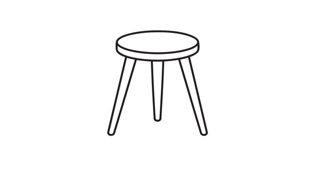 Minimalist three-legged stool isolated on white. Simple modern furniture design icon for home decor and interior layout.