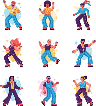 Stylish person dancing in retro seventies vintage disco clothing