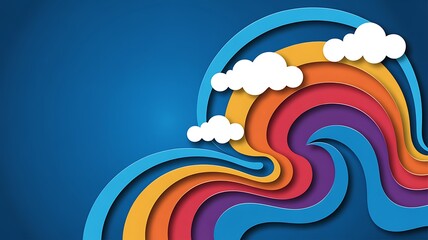Obraz premium Vibrant Rainbow Wave Design With Clouds Appears Over Blue