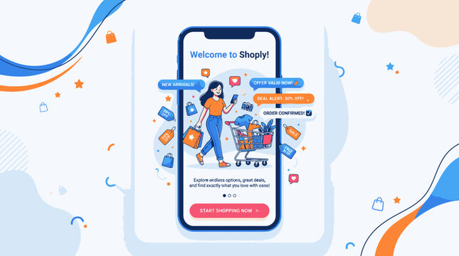 Smartphone with shopping app on screen.