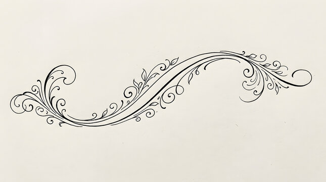 Elegant floral flourish divider. Decorative S-curve scroll ornament for vintage wedding stationery.