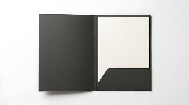Open black folder with a blank sheet of paper