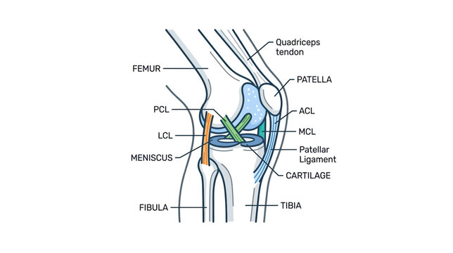 Anatomy of the Human Knee Joint, Medical Illustration