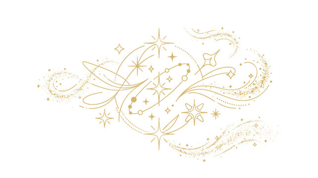 Golden Celestial Swirls and Stars - Cosmic Abstract Design