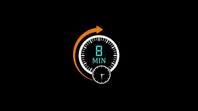 8 minute timer countdown motion with circular progress indicator for presentations and ui 8 minutes clock
