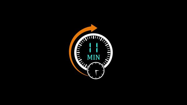 11 minute countdown timer animation with circular progress indicator for presentations and ui 11 minutes