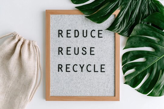 Sustainability and eco friendly concept with text Reduce Reuse Recycle and green nature leaves