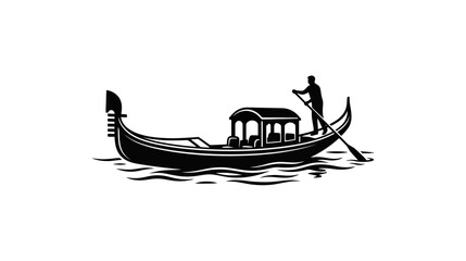 Gondola Silhouette with Gondolier Navigating Water © Duren