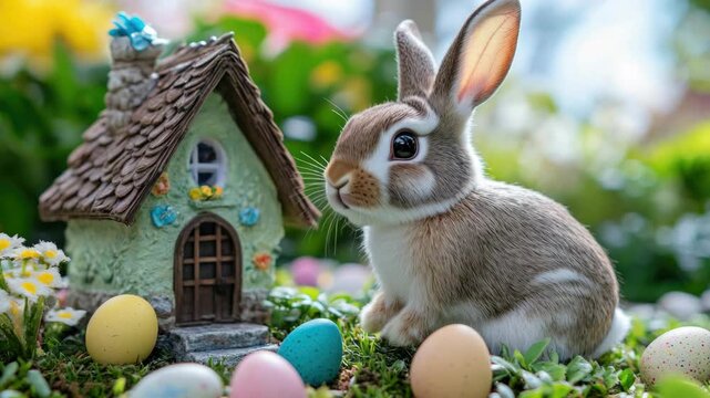 Bunny in Easter Garden