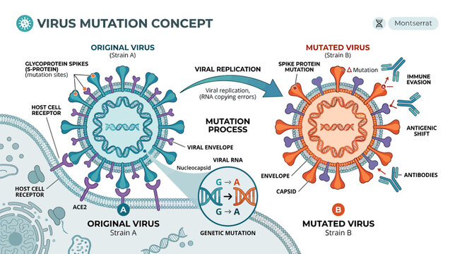 Virus Mutation Concept: Original vs Mutated Virus Strains