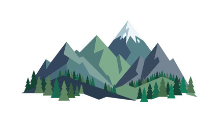 Minimalist Flat Design Mountain Landscape with Pine Forest © Surya