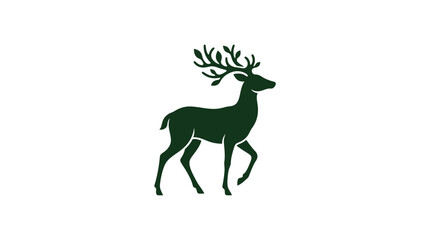 Fototapeta premium Minimalist Forest Deer Logo Silhouette with Leaf Antlers
