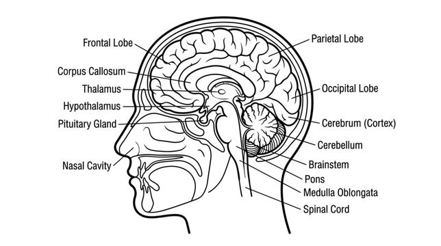 Human Brain Anatomy Diagram: Detailed Medical Illustration with Labels