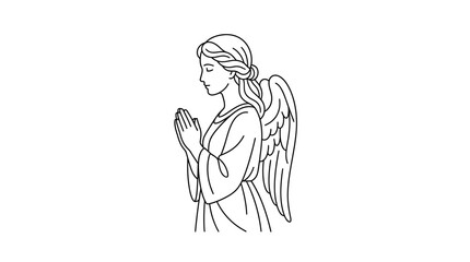 Obraz premium Minimalist line art illustration of a praying angel with wings