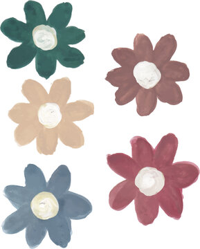Hand-Drawn Flowers Elements Set Watercolor