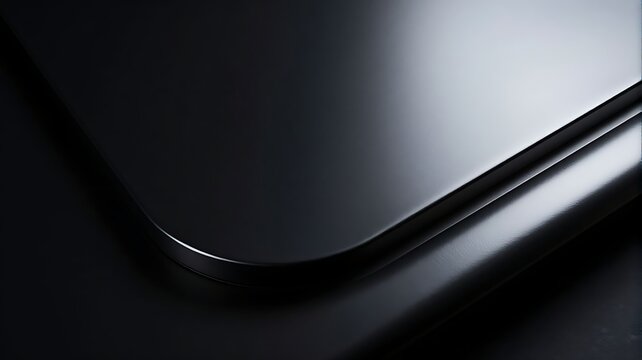 Minimalist abstract background featuring smooth matte black surfaces with elegant curved edges and soft lighting reflections for modern design projects