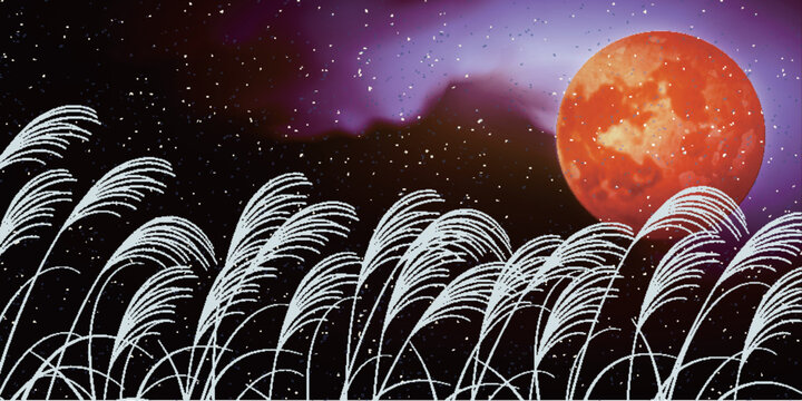 Eerie Red Moon Over Swaying Silver Grass
