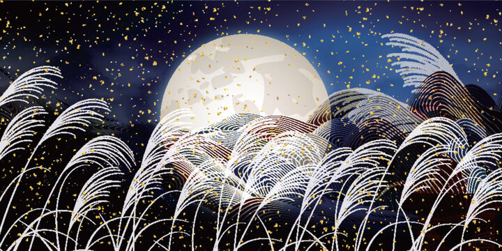 Full Moon Over Autumn Grass Landscapes