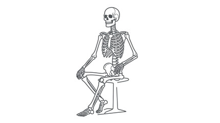 Skeleton Sitting on a Stool - Anatomical Illustration © happy