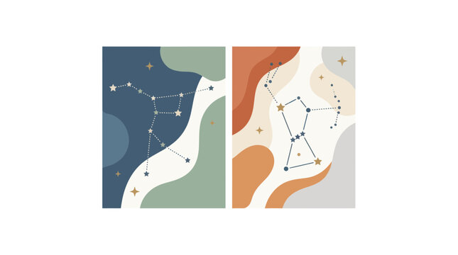 Abstract Constellations Art: Orion and Ursa Major, Mid-Century Modern Style
