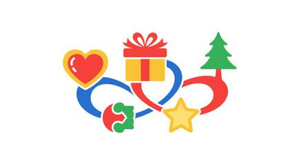 Naklejka premium Colorful Christmas icons and symbols combined.