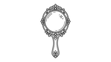Ornate Handheld Mirror Drawing, Vintage Vanity Accessory, Elegant Reflection Tool © happy