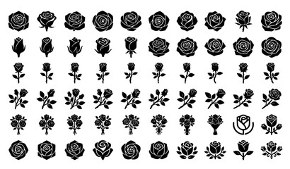 Obraz premium Minimal rose silhouette collection with floral blossom logo and botanical vector icon set