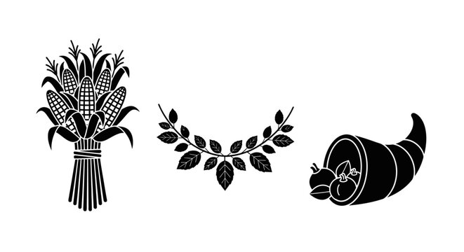 Black and White Silhouette of a Corn Stalk Bundle with Leaves