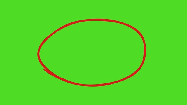 Red circle marker drawing animation, hand drawn on green screen