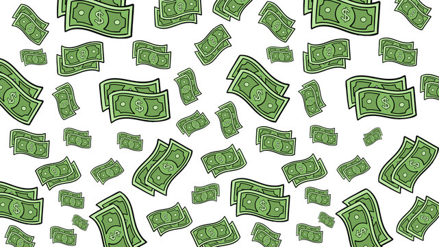 Falling green dollar bills vector background. Minimalist flat money seamless pattern for financial and business design concepts.